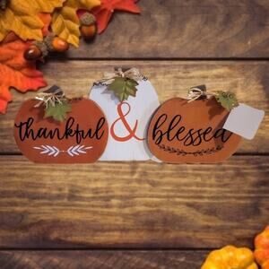 Thankful and Blessed Fall Harvest Pumpkin Wooden sign NEW